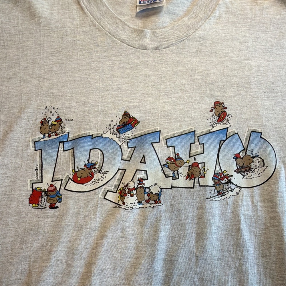 Hanes Beefy-T Mens 2XL Gray Crew Neck Short Sleeve Idaho Graphic Tee 1997 - Picture 2 of 7